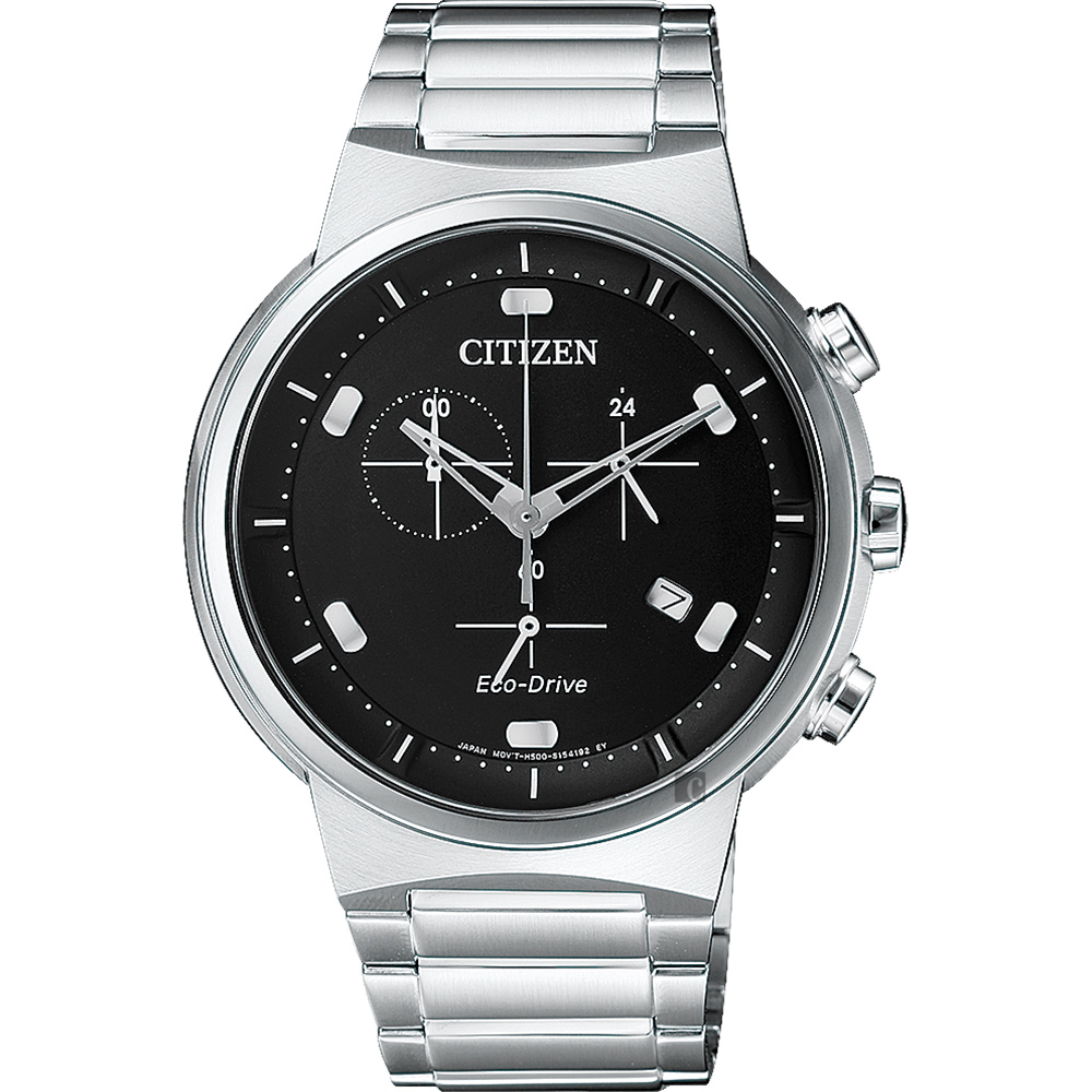 CITIZEN星辰 Eco-Drive 光動能小秒針計時手錶-黑x銀/41mm AT2400-81E