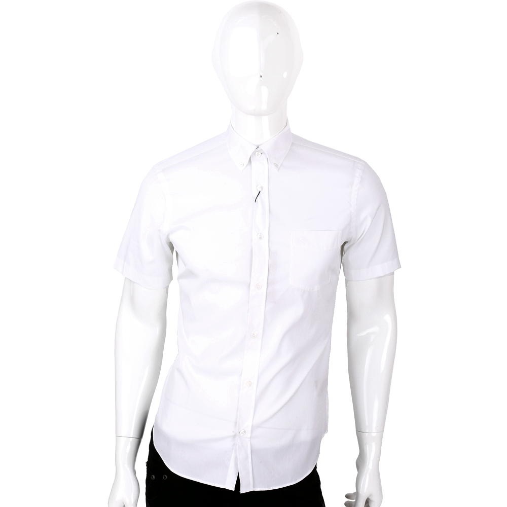 BURBERRY 伸縮棉質府綢短袖襯衫(白色)