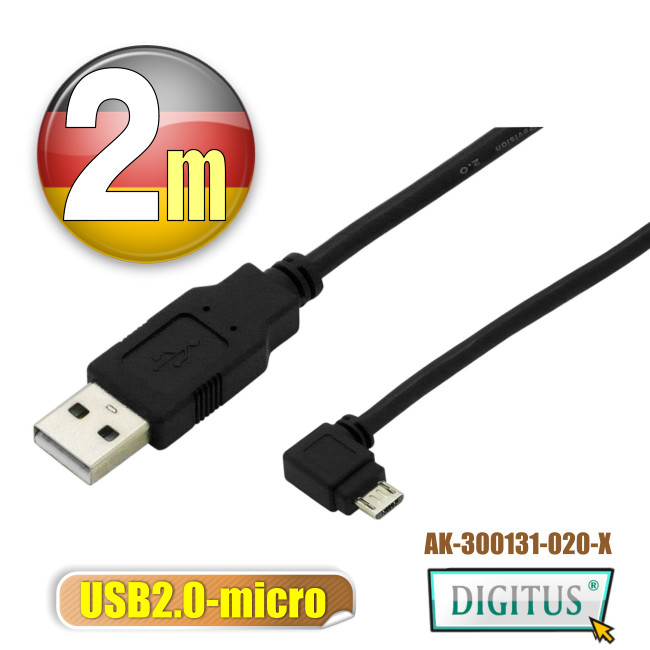 曜兆DIGITUS USB2.0轉microUSB左轉接頭線*2公尺線