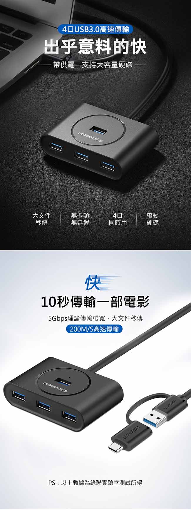 綠聯 4 Port USB3.0/Type-C兩用OTG集線器