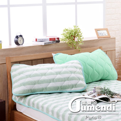 喬曼帝Jumendi 超涼感纖維針織枕頭保潔墊-條紋綠