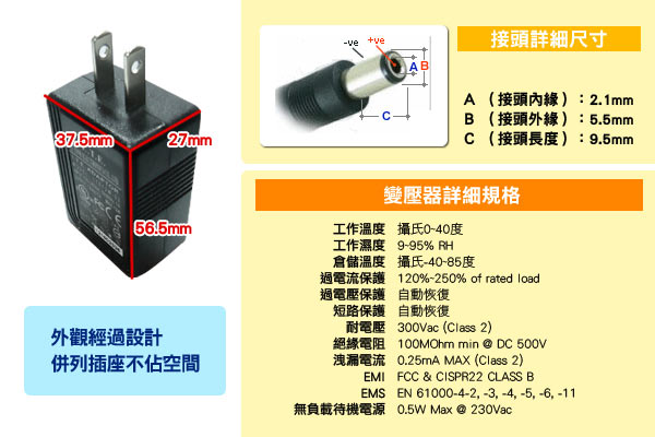 KINGNET DC12V 1安培 小巧變壓器 可併列使用不佔空間