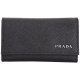 PRADA Saffiano 浮刻LOGO撞色拼接防刮牛皮鑰匙包(黑x藍) product thumbnail 1