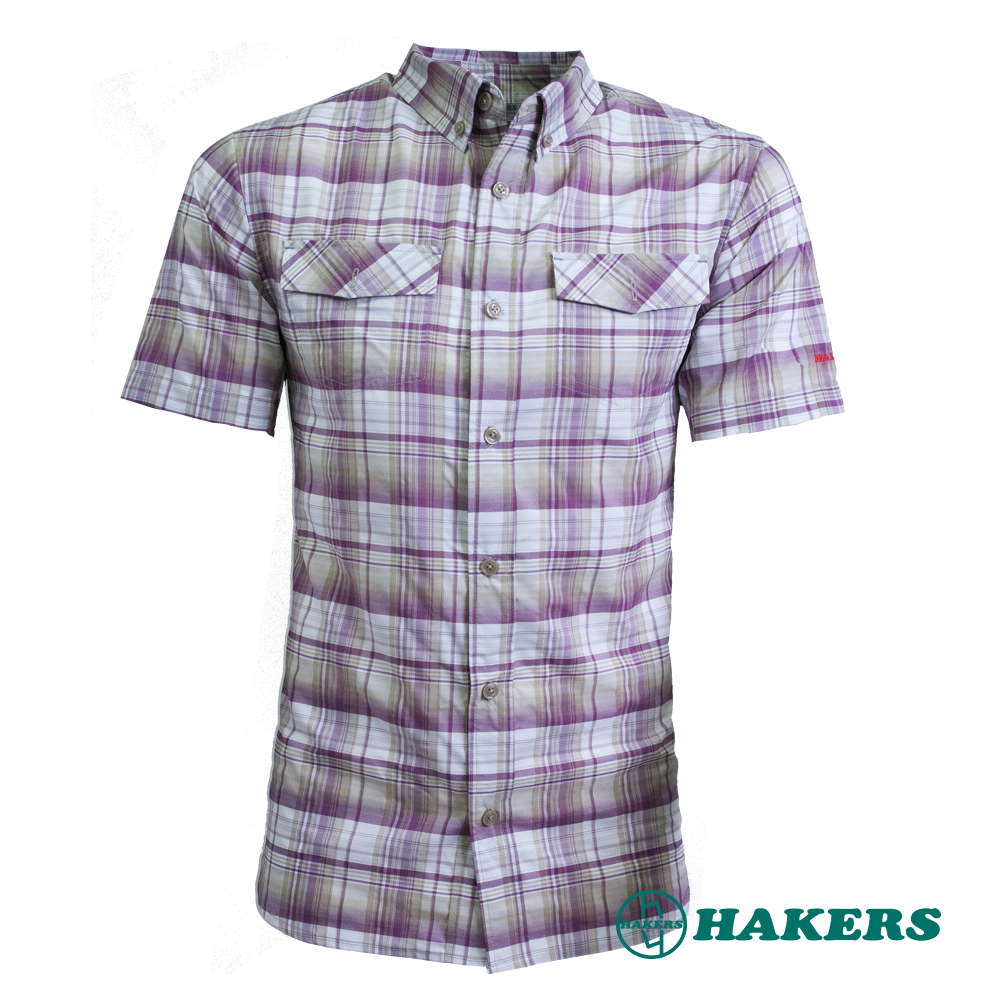 【HAKERS 哈克士】男款短袖格紋襯衫-紫紅