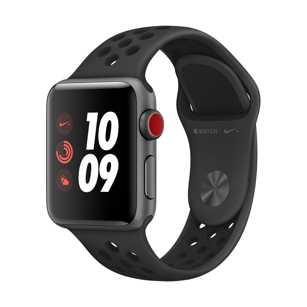 Apple Watch Nike+ 行動網路,38mm太空灰鋁金屬配黑色Nike運動型錶帶