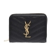 YSL MONOGRAM系列V字縫線魚子醬牛皮金色LOGO暗釦對折短夾(黑) product thumbnail 1