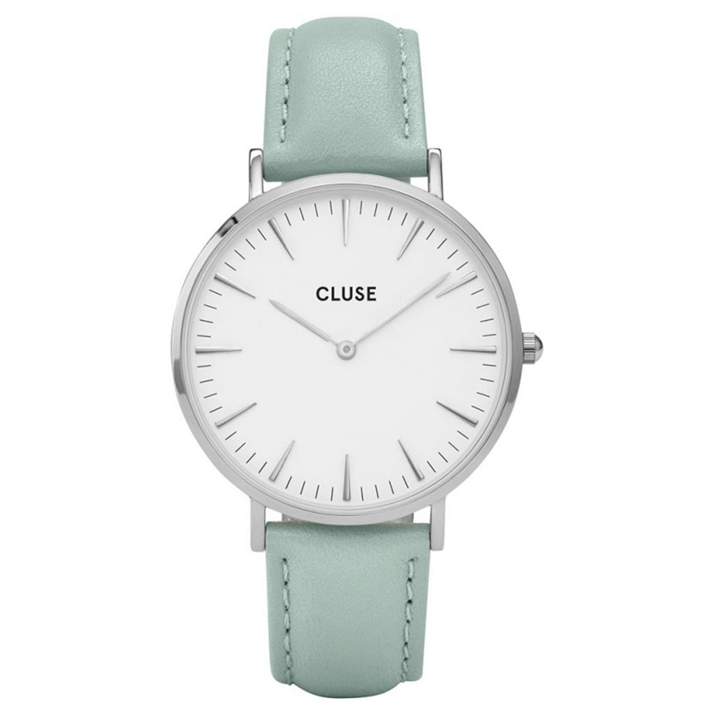 CLUSE 波西米亞銀色系列 白錶盤/粉薄荷綠皮革錶帶 38mm