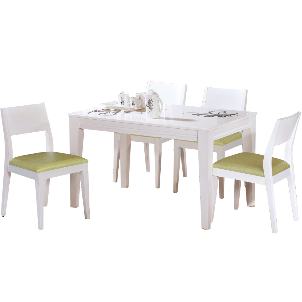 品家居 萊伊4尺白色石面餐桌椅組合(一桌四椅)-120x80x75cm-免組