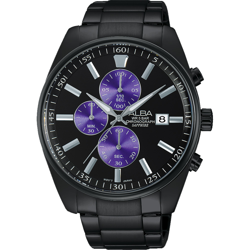 ALBA 潮流東京計時腕錶(AM3247X1)-黑x紫/43mm