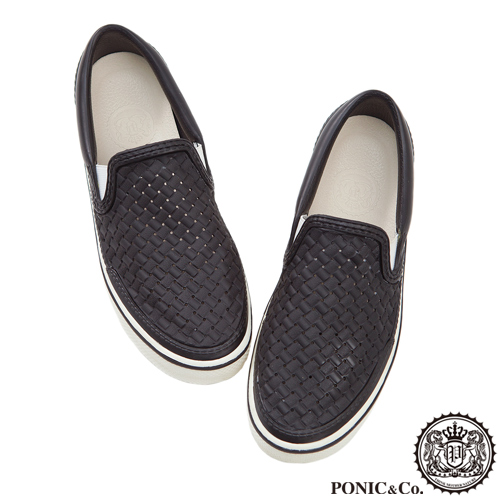 (男/女)Ponic&Co美國加州環保防水編織懶人鞋-黑色
