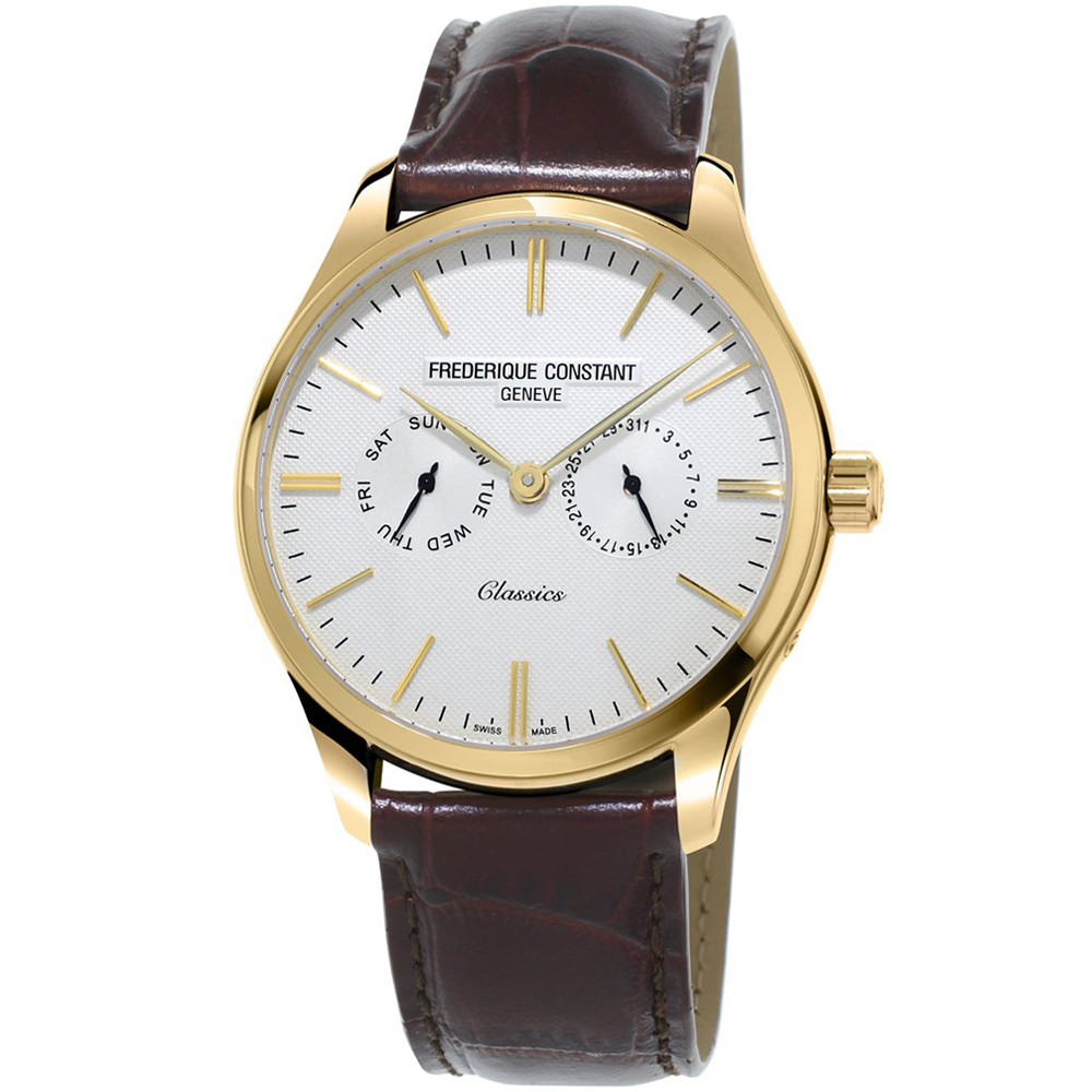 康斯登Classics Quartz 百年經典Day-Date腕錶-40mm/白x咖啡