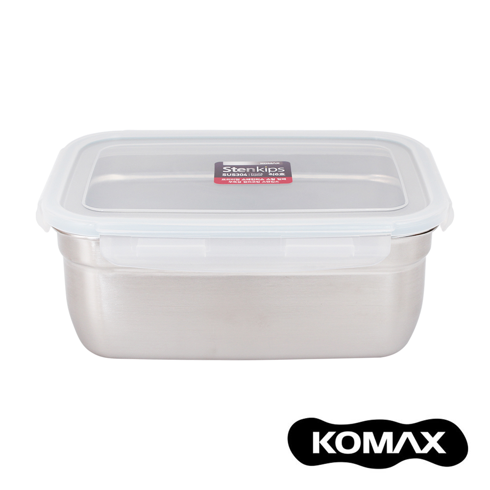 韓國KOMAX Stenkips不鏽鋼長型保鮮盒1900ml(原色)