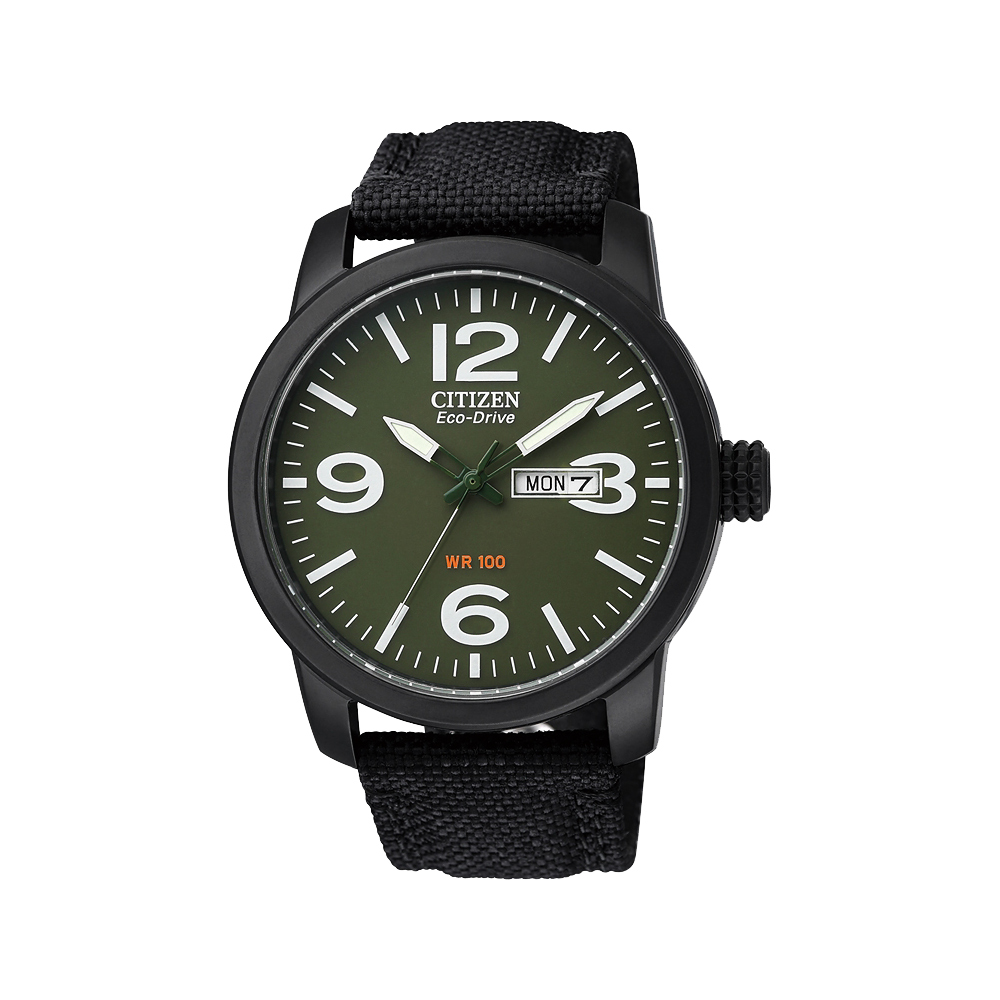 CITIZEN 時尚大三針光動能腕錶(BM8475-00X)-綠x黑/42mm