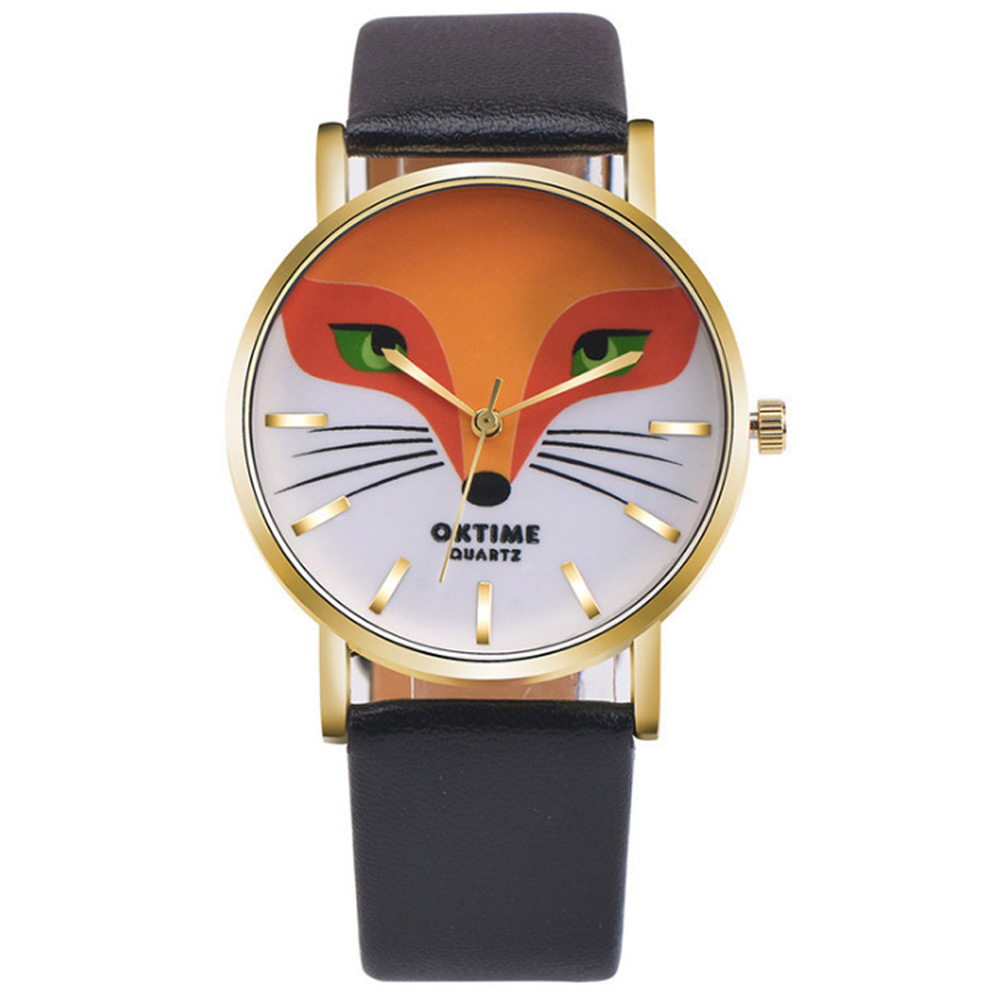 Watch-123 狐狸方程式-可愛動物個性創意學生手錶-黑色/36mm