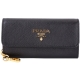 PRADA Saffiano 金浮刻LOGO防刮牛皮鑰匙零錢包(黑色) product thumbnail 1