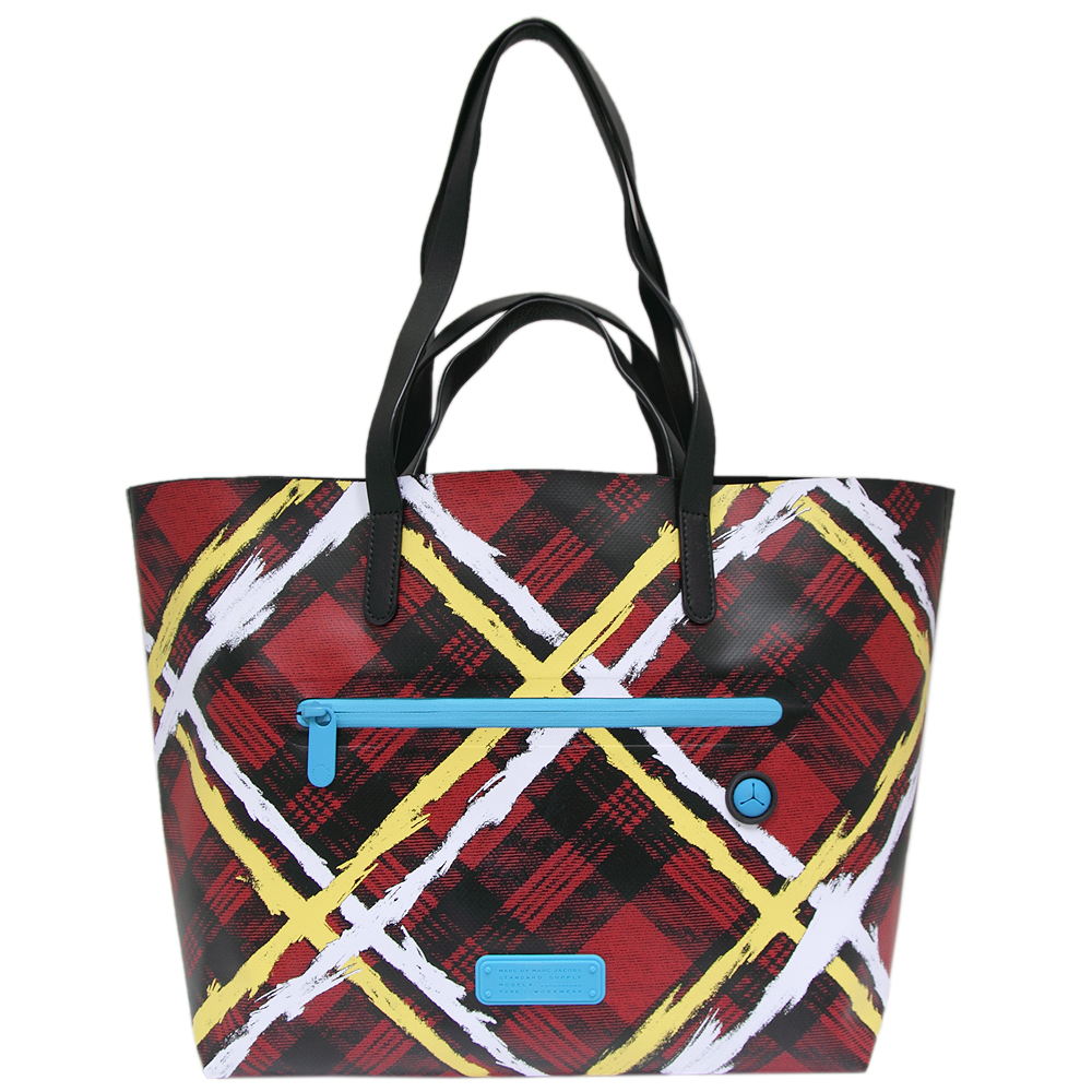 MBMJ Chalky Tartan Tarp Print格紋手提/肩背托特包-多彩紅(大