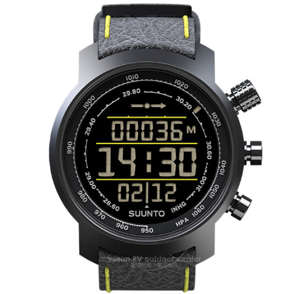 【Suunto Elementum】TERRA 登山釣魚計時錶/黑底黃紋皮質錶帶限量款