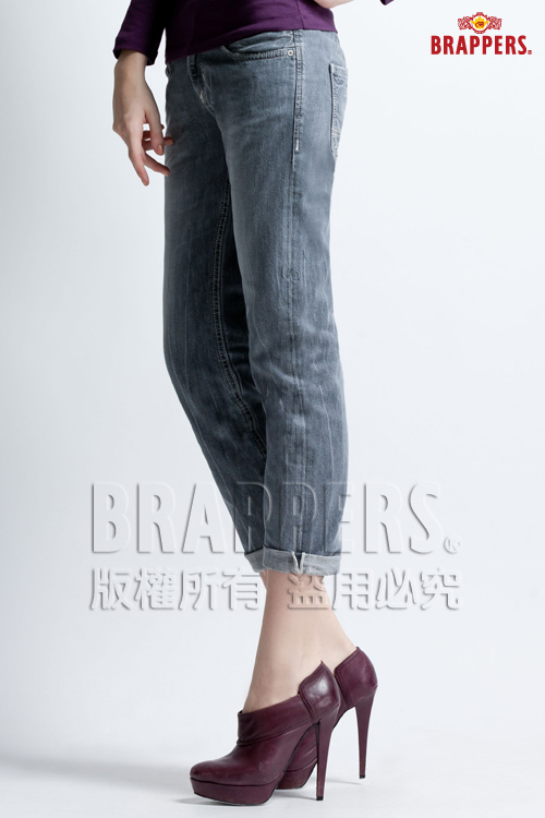 BRAPPERS 女款BoyFriendJeans系列-女用3D八分反摺褲-淺黑灰