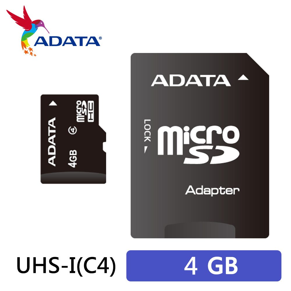 ADATA 威剛 microSDHC Class4 4G記憶卡(附轉卡)