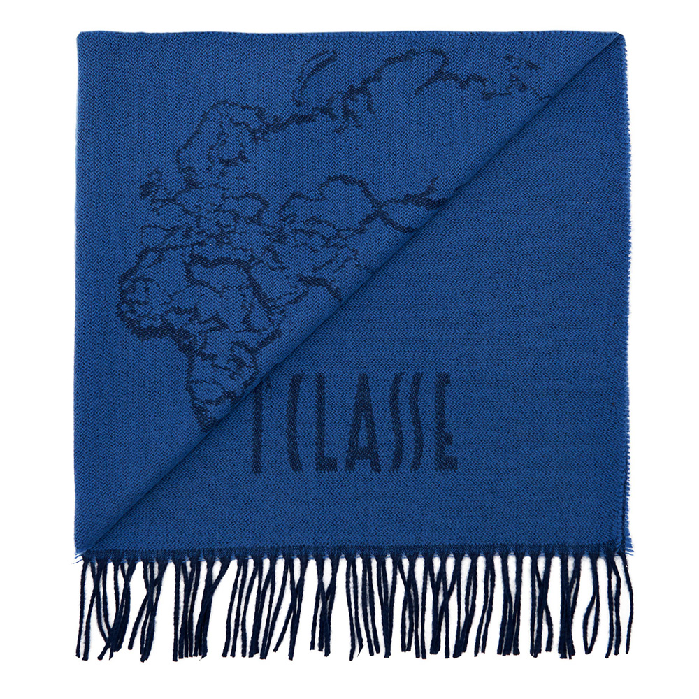 Alviero Martini 義大利地圖 經典地圖流蘇圍巾(38X180) 藍