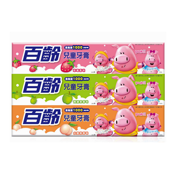 百齡Smiling Pukii兒童牙膏-草莓+青蘋果+水蜜桃(50g*3入組)