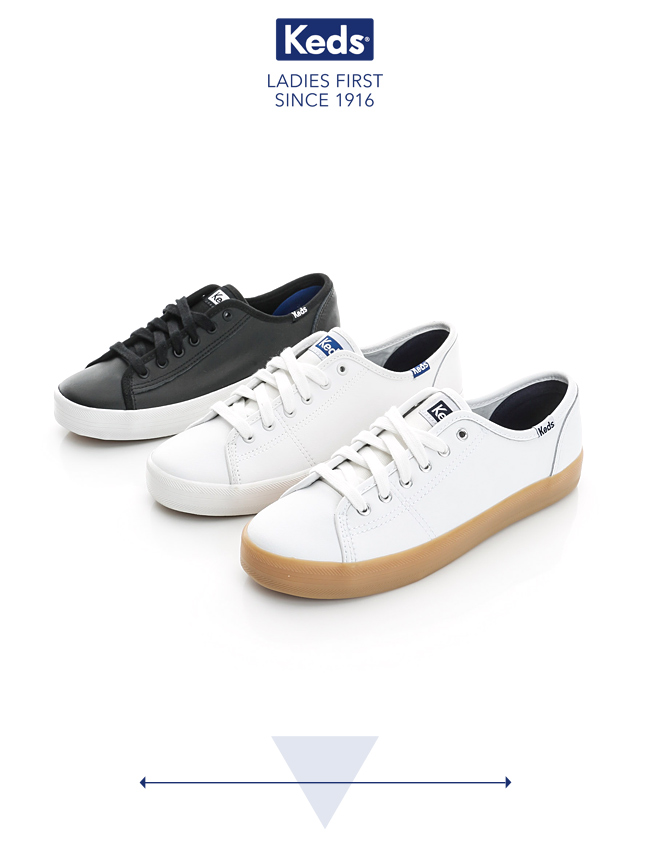 Keds 時尚運動基本綁帶皮質休閒鞋-白