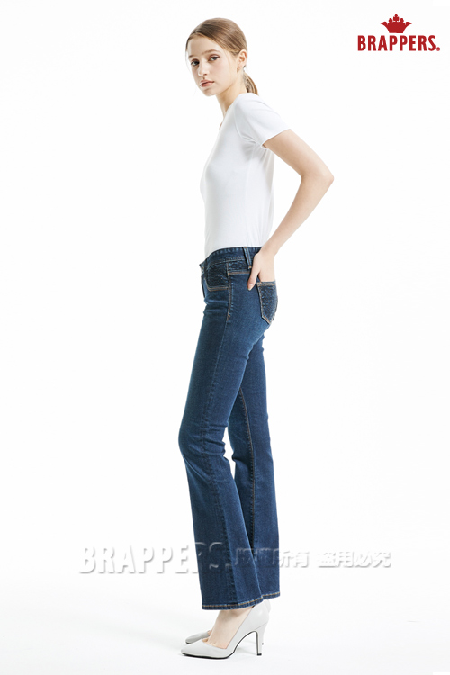 BRAPPERS 女款 新美腳Royal系列-中低腰彈性鑲鑽小靴型褲-藍