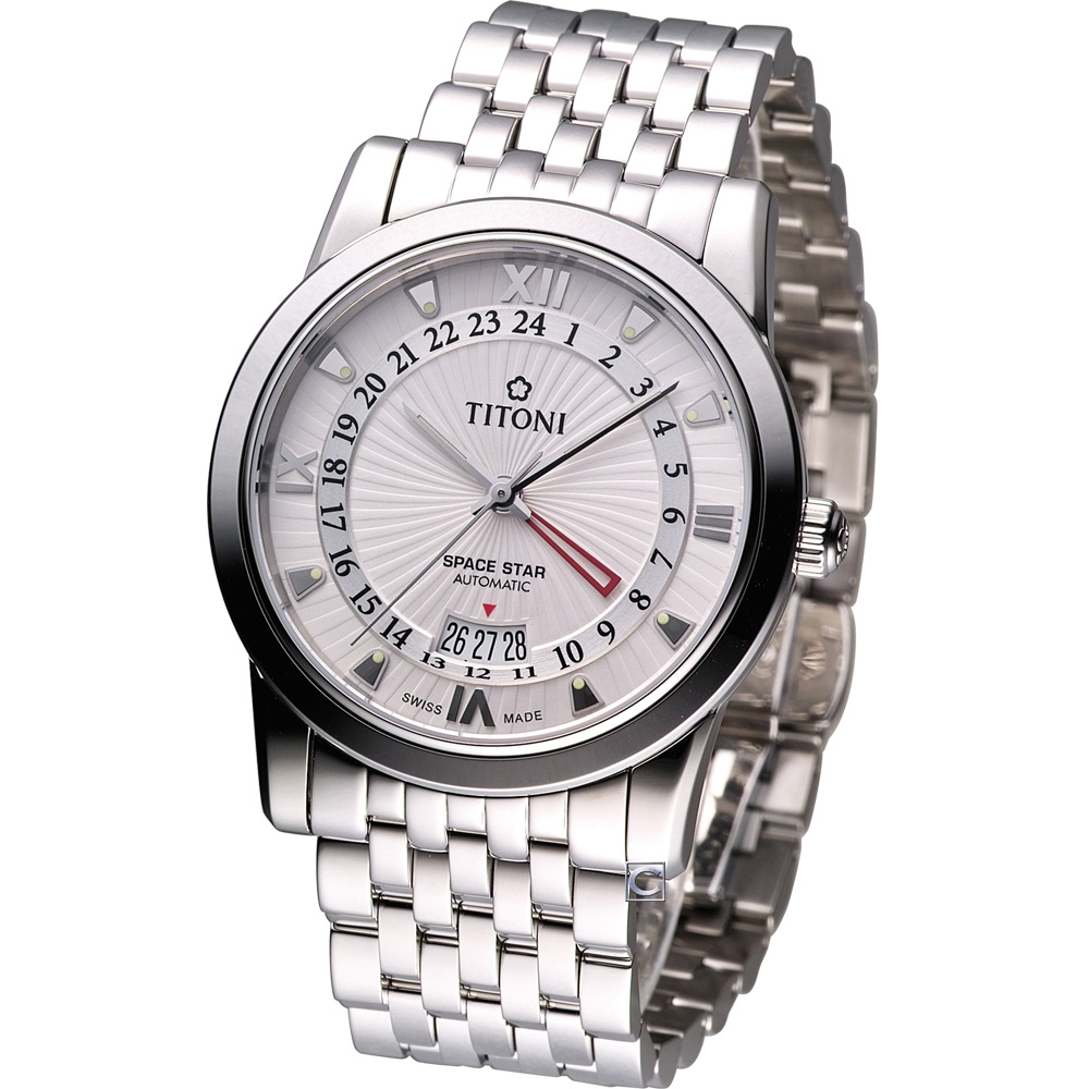 TITONI Spacestar 天星系列 GMT機械腕錶-銀白/41mm