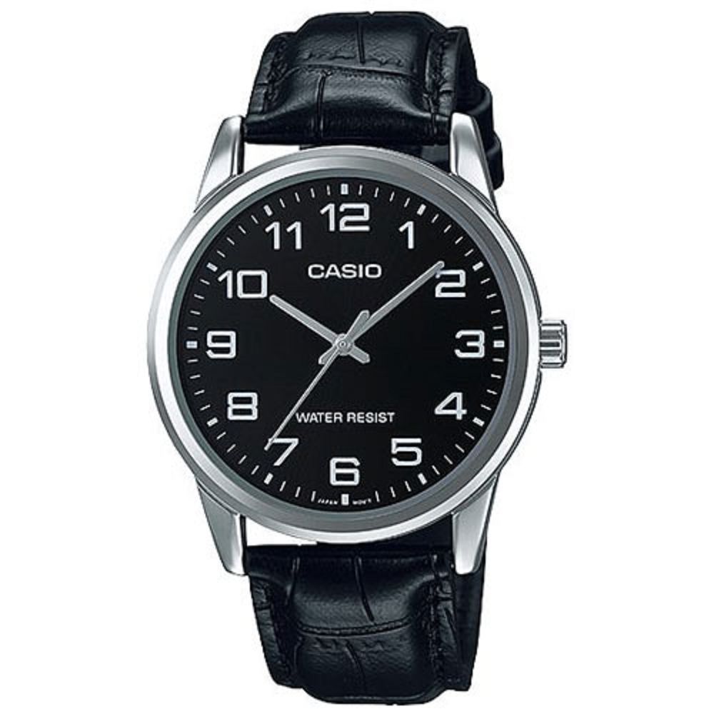 CASIO 經典復古時尚簡約指針紳士腕錶(MTP-V001L-1B)黑面X銀框/40mm