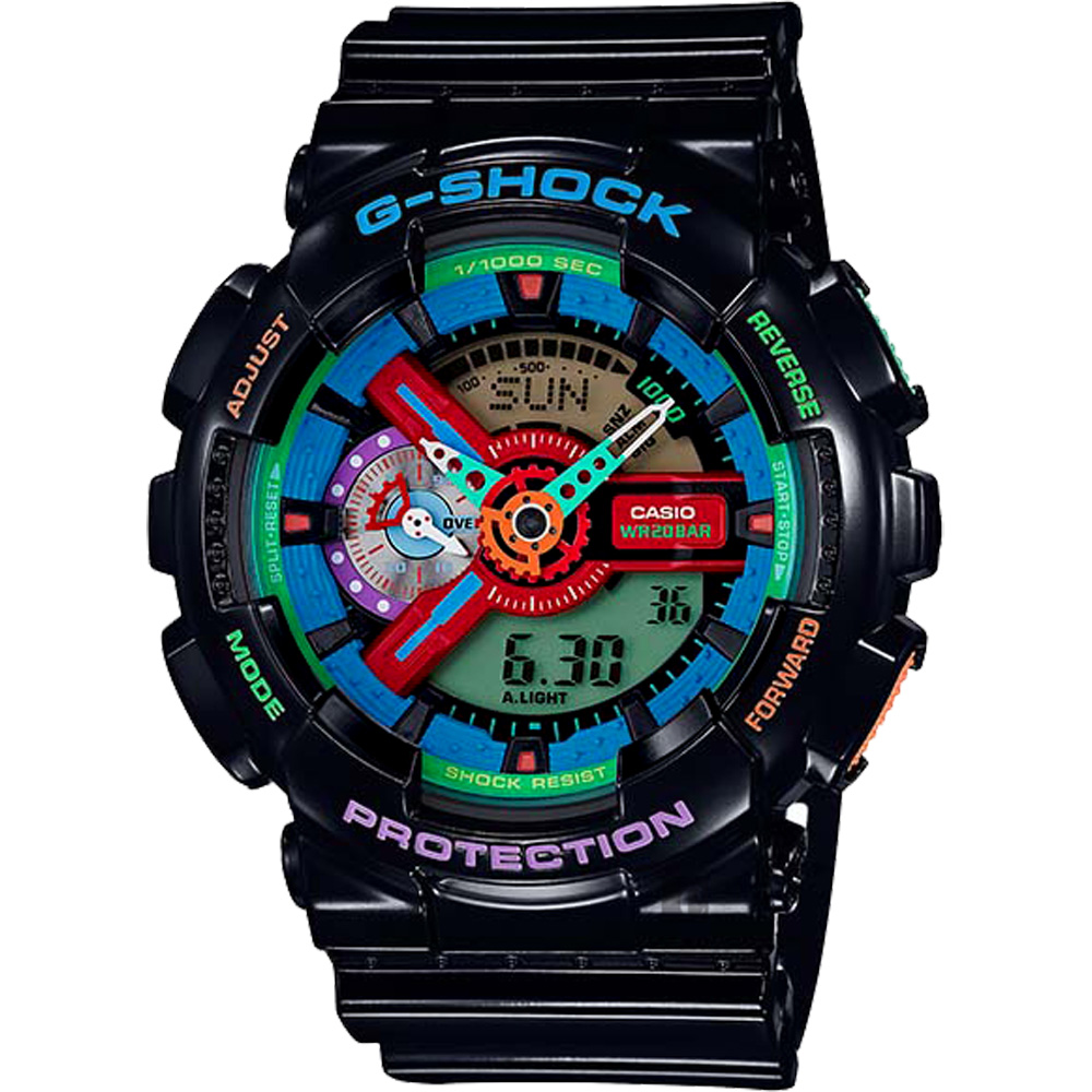 CASIO 卡西歐 G-SHOCK 撞色潮流雙顯錶-黑/55mm