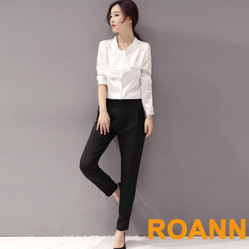 純色領帶襯衫西裝褲兩件套裝(共二色)-ROANN