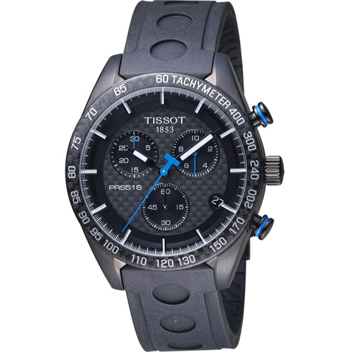 TISSOT PRS 516 賽車元素計時腕錶-黑x橡膠錶帶/42mm