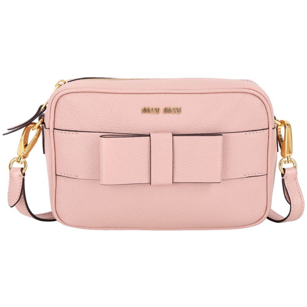 miu miu Madras Fiocco 山羊皮蝴蝶結飾方肩包(玫瑰粉) | 歐系精品包