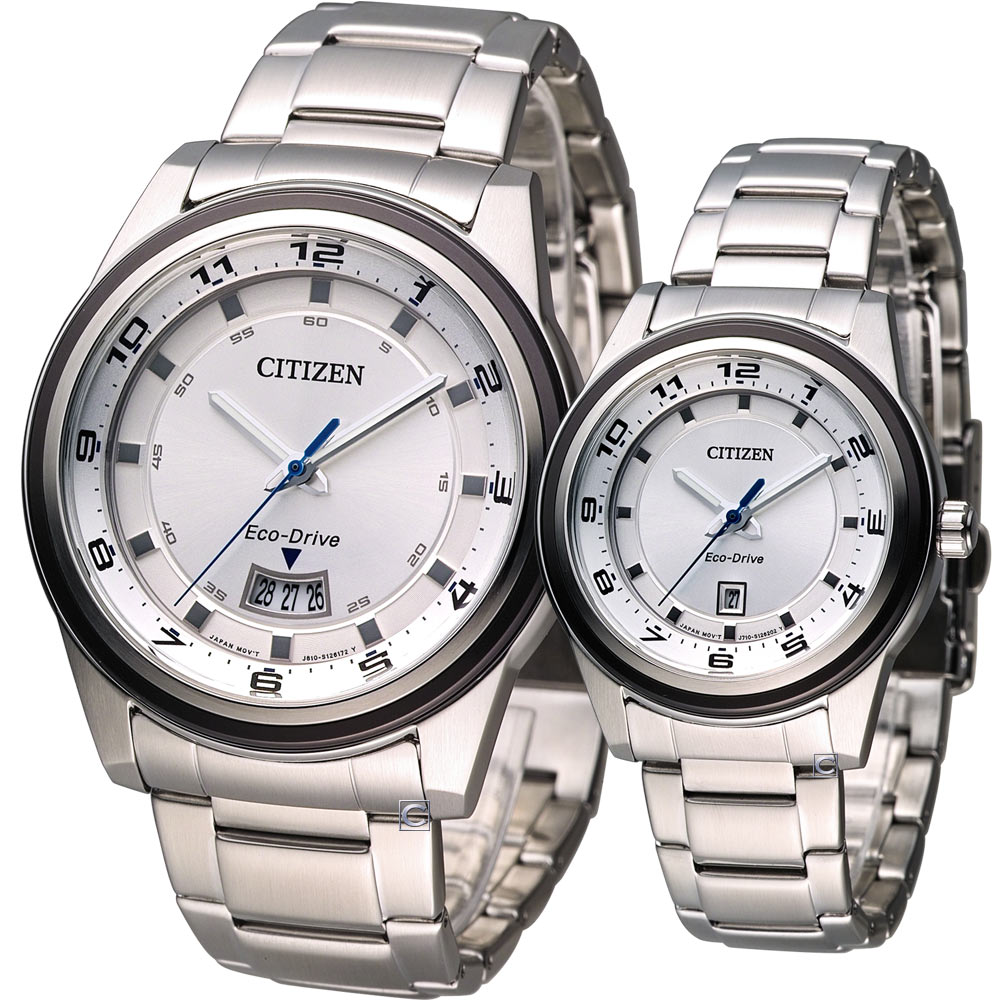 CITIZEN Eco-Drive 唯一守護時尚對錶-銀/42+36mm