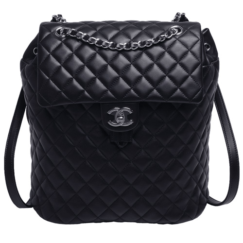 CHANEL 經典菱格紋小羊皮銀鍊轉釦後背包(大_深藍)