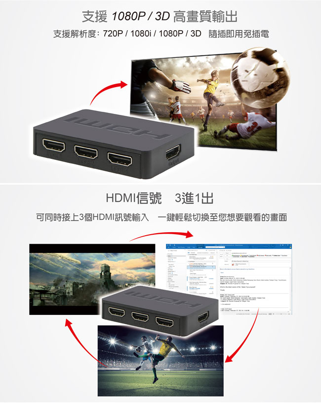 伽利略HDMI影音切換器 3進1出