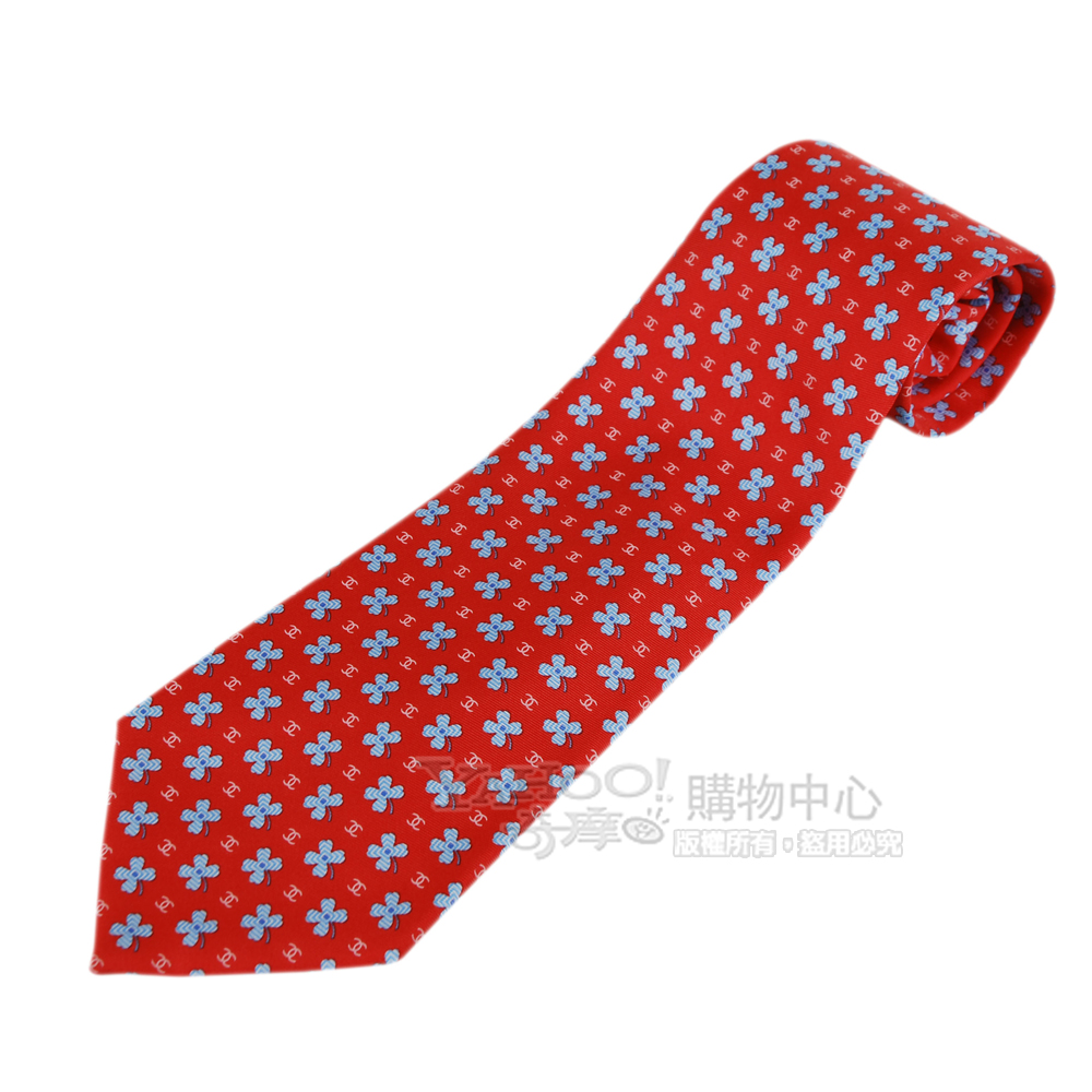 CHANEL 經典雙C幸運草系列品味格調領帶(紅/藍)