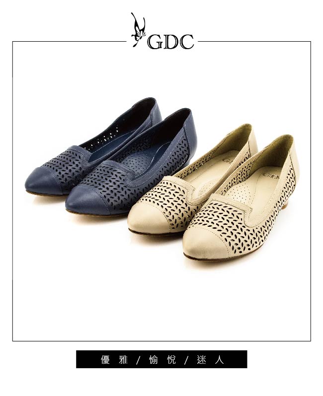 GDC-都會時尚優雅沖孔造型真皮尖頭低跟鞋-灰藍色