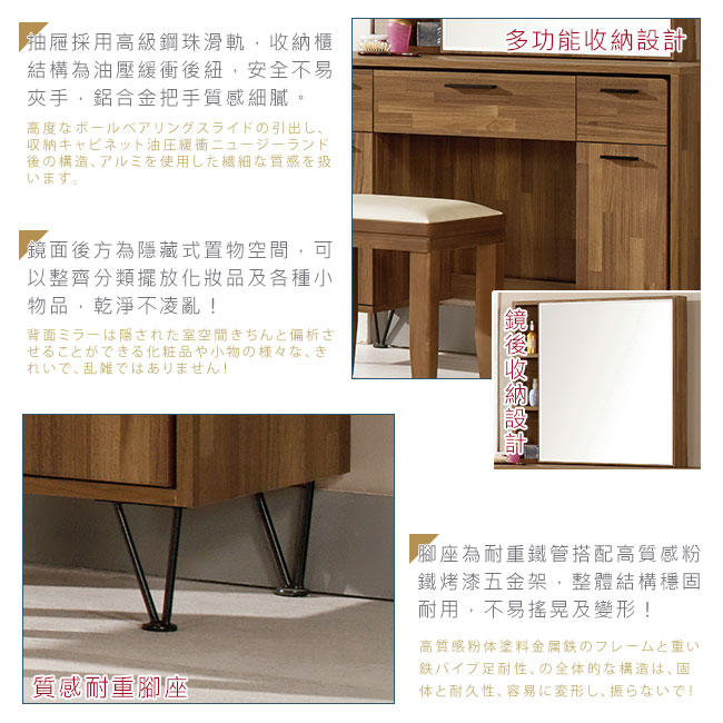 Bernice-威利斯3.3尺化妝桌/鏡台(贈化妝椅)-100x41x145cm