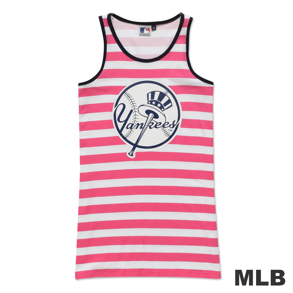 MLB-紐約洋基隊條紋長版印花背心-深粉紅(女)