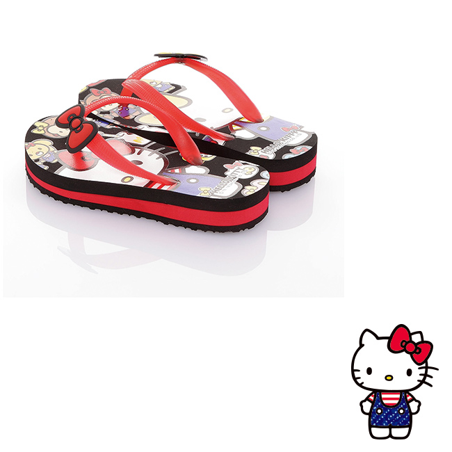 HelloKitty童鞋 雙胞胎系列-輕盈舒適減壓夾腳海灘拖鞋-黑