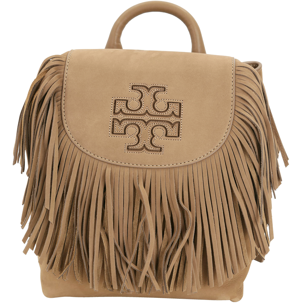 TORY BURCH Harper Fringe 流蘇飾邊麂皮後背包(Mini/駝色)