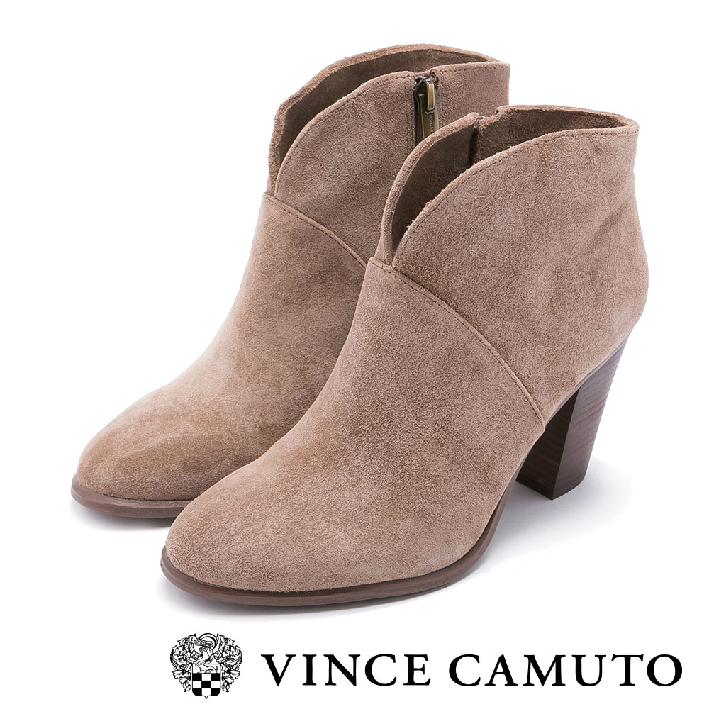 Vince Camuto V型剪裁復古粗跟靴-絨灰
