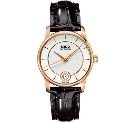 MIDO 美度 Baroncelli Lady 典雅機械女錶-銀x玫塊金框/33mm