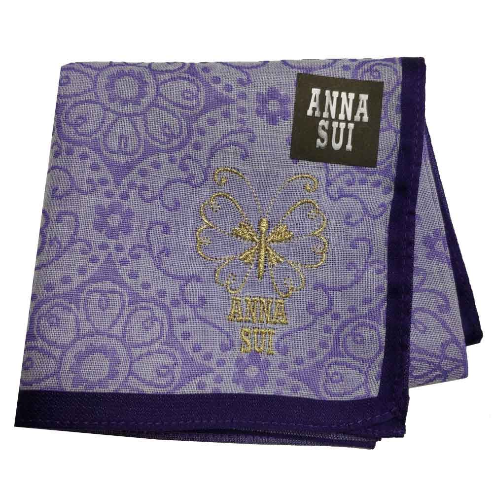 ANNA SUI 繽紛圖騰蝴蝶字母LOGO刺繡帕領巾(淺紫系)