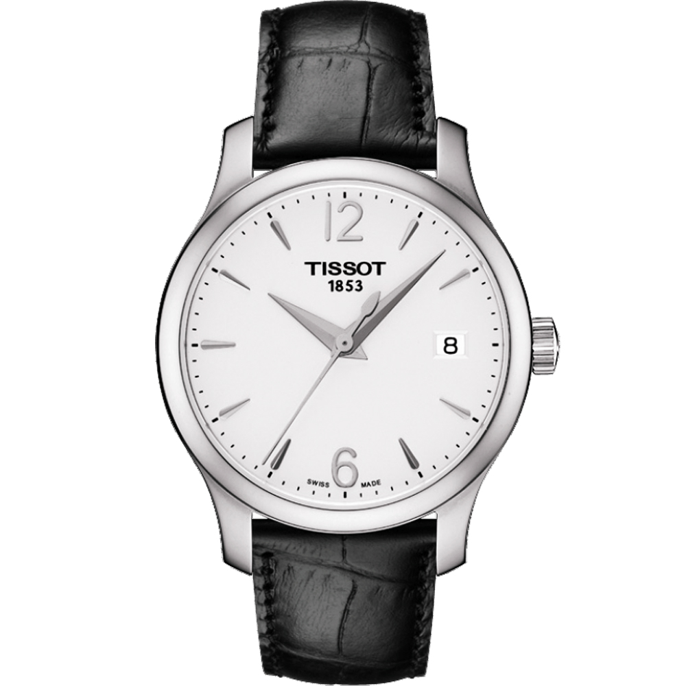 TISSOT 天梭 官方授權 Tradition 大三針石英女錶-銀x黑/33mm