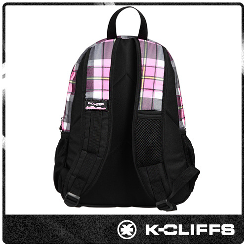 美國K-CLIFFS - 潮流格紋雙肩後背包-粉