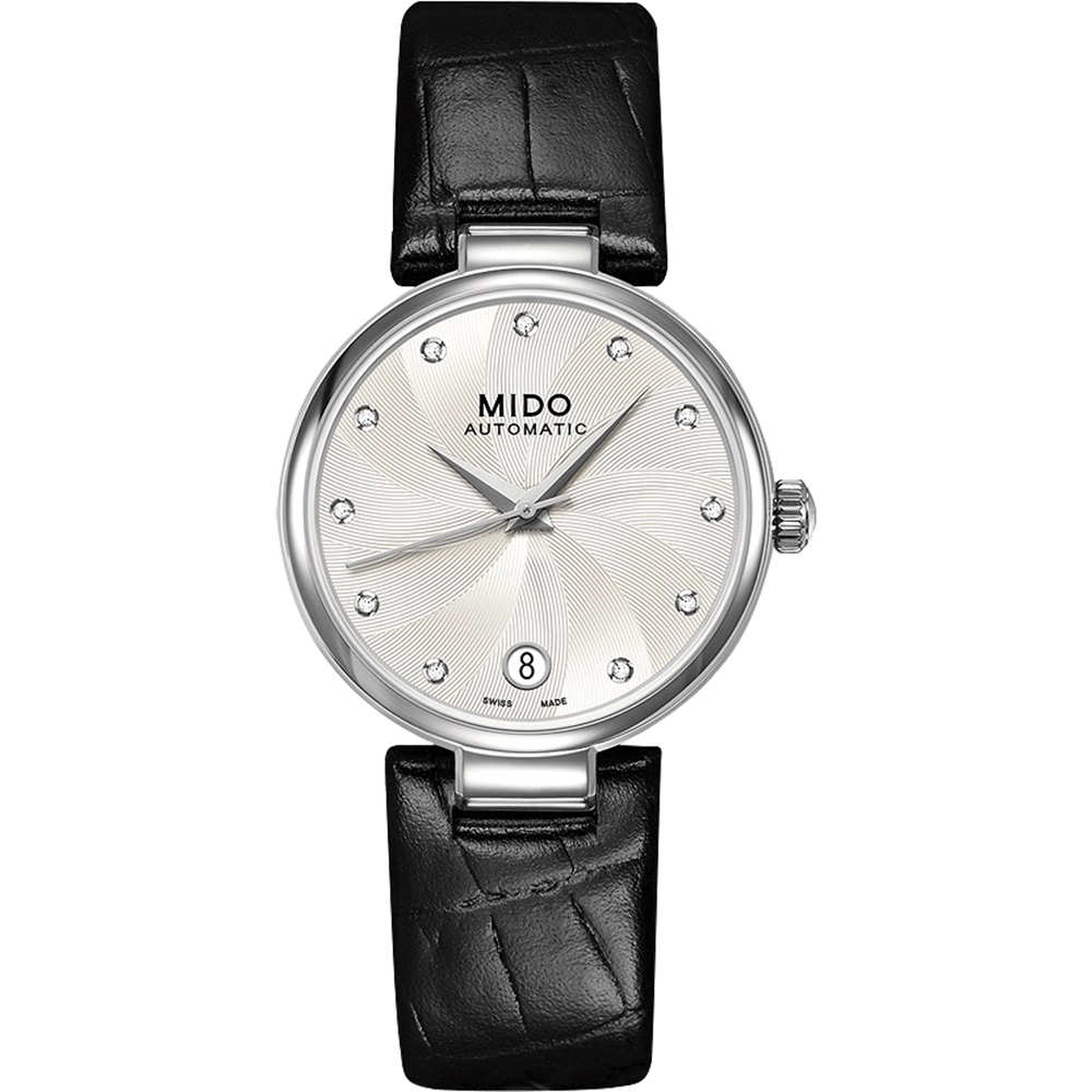 MIDO 美度 官方授權 Baroncelli 優雅真鑽機械女錶-銀/皮帶/33mm