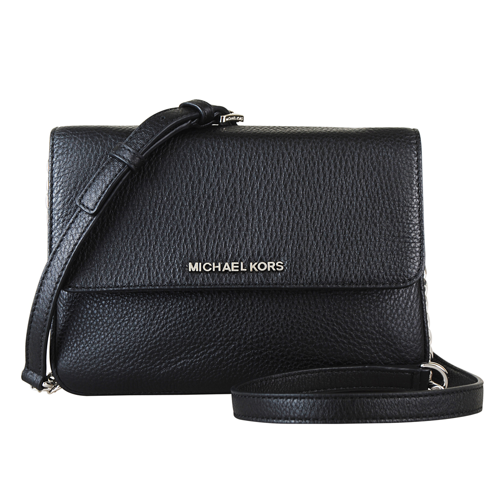 MICHAEL KORS BEDFORD銀字軟式皮革方型手拿/斜背包(大/黑)