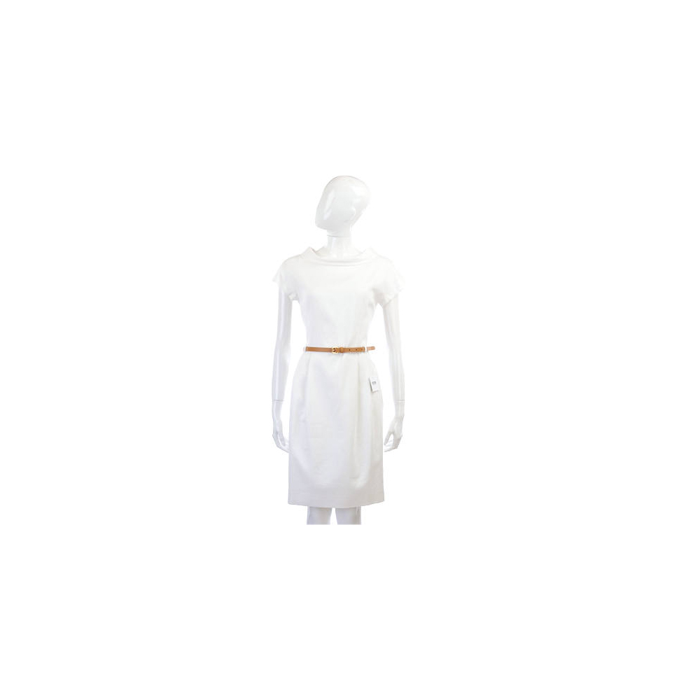 MOSCHINO 白色浮雕織紋設計短袖洋裝(附腰帶)